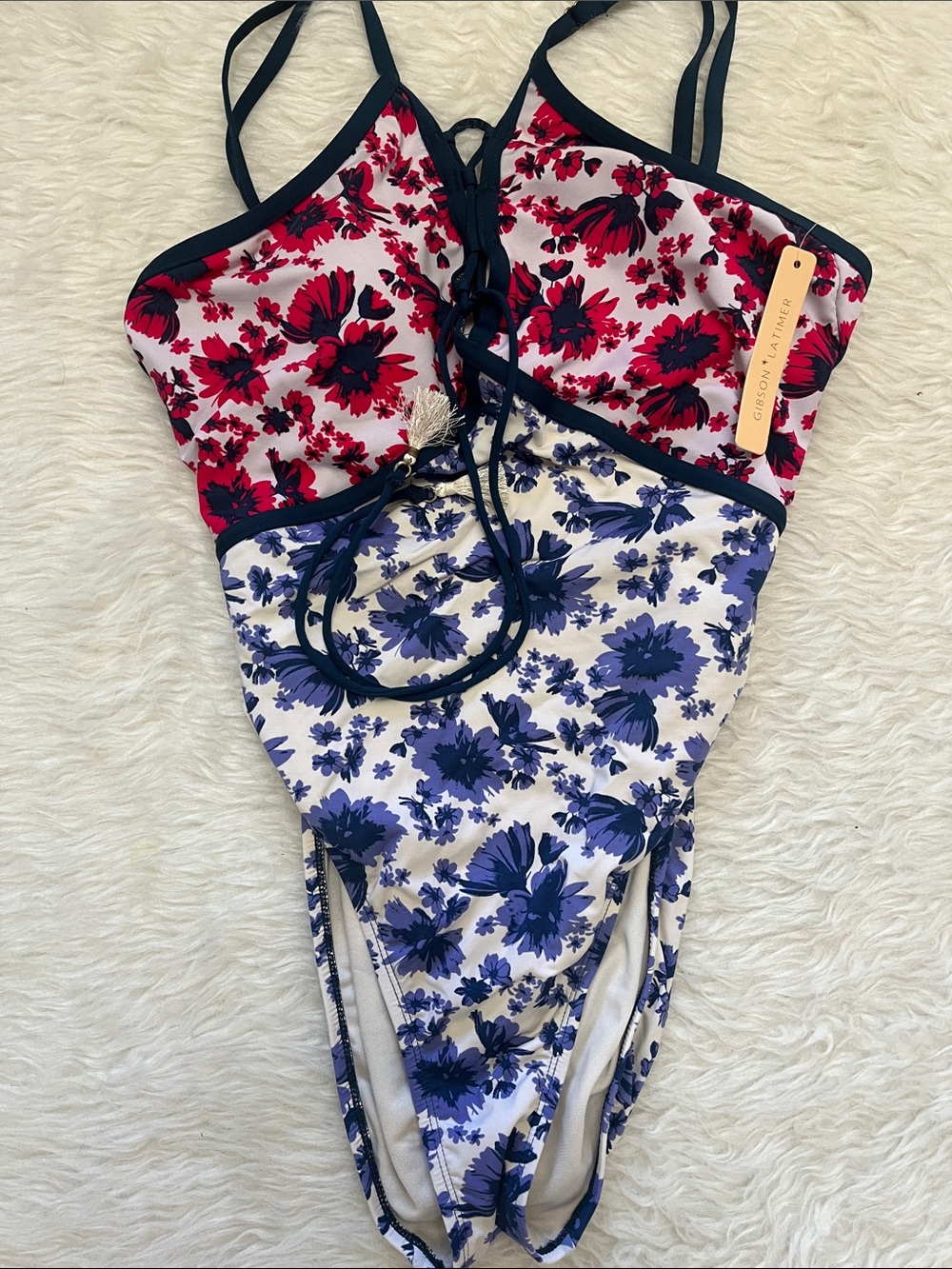 Gibson Latimer Red & Blue Floral One-Piece Swimsuit